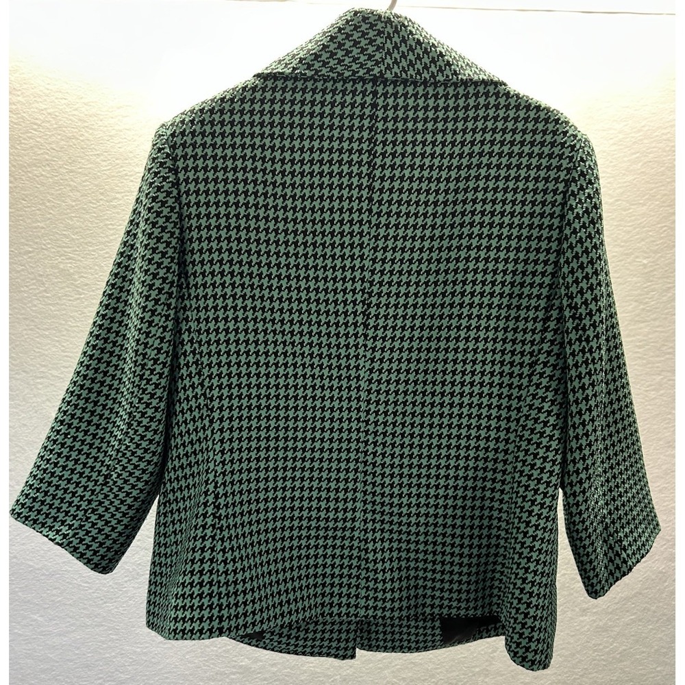 Emily Women's Sz 14W Green Houndstooth Three Button Jacket Shawl Collar Pockets - Picture 2 of 10